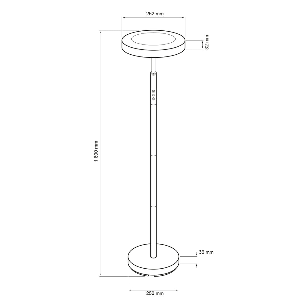 Dibujo técnico con medidas de RAMPU: 1800 mm de altura y cabezal de 262 mm
