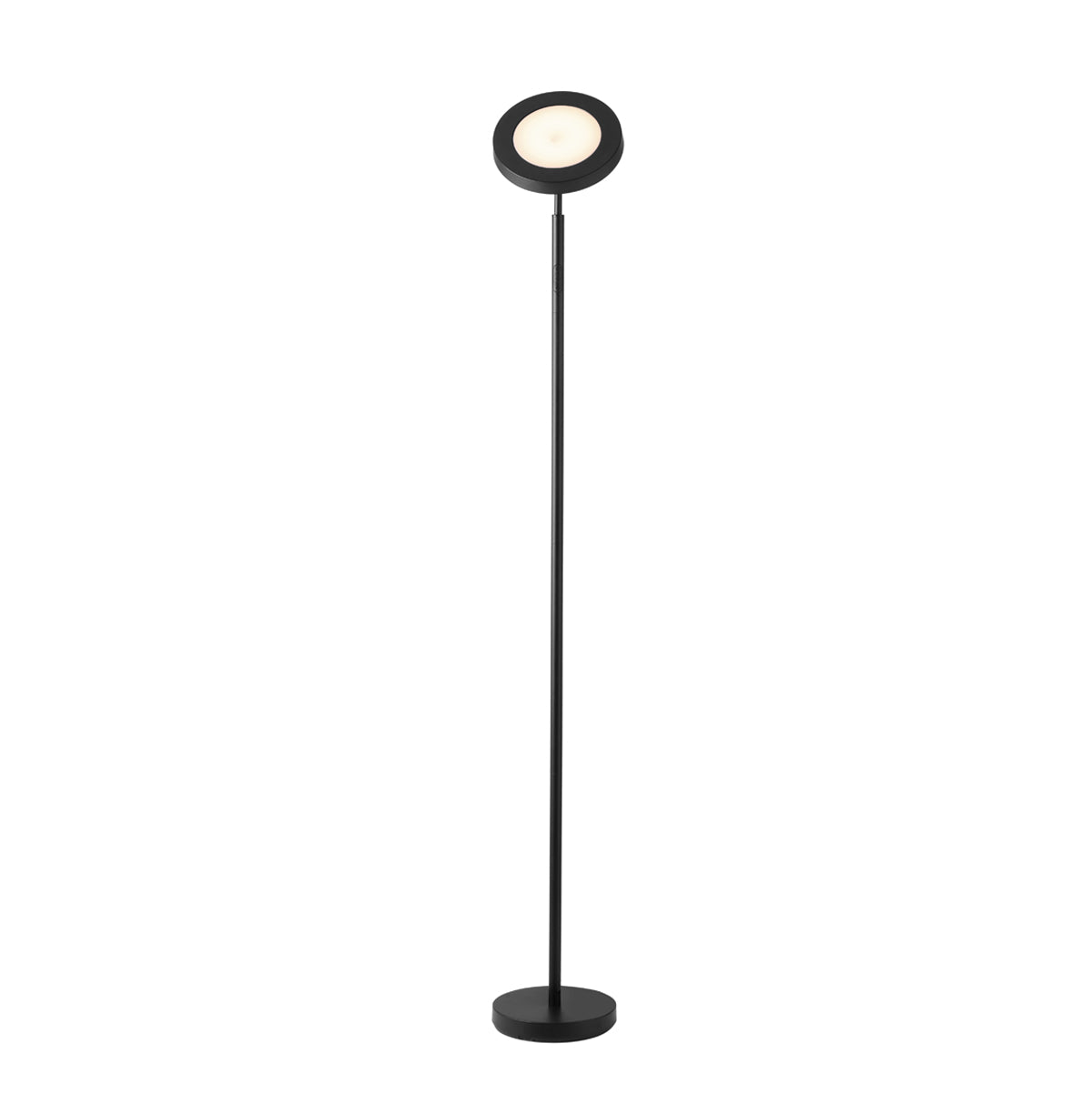 RAMPU, lámpara de pie LED negra de luz indirecta, fondo blanco