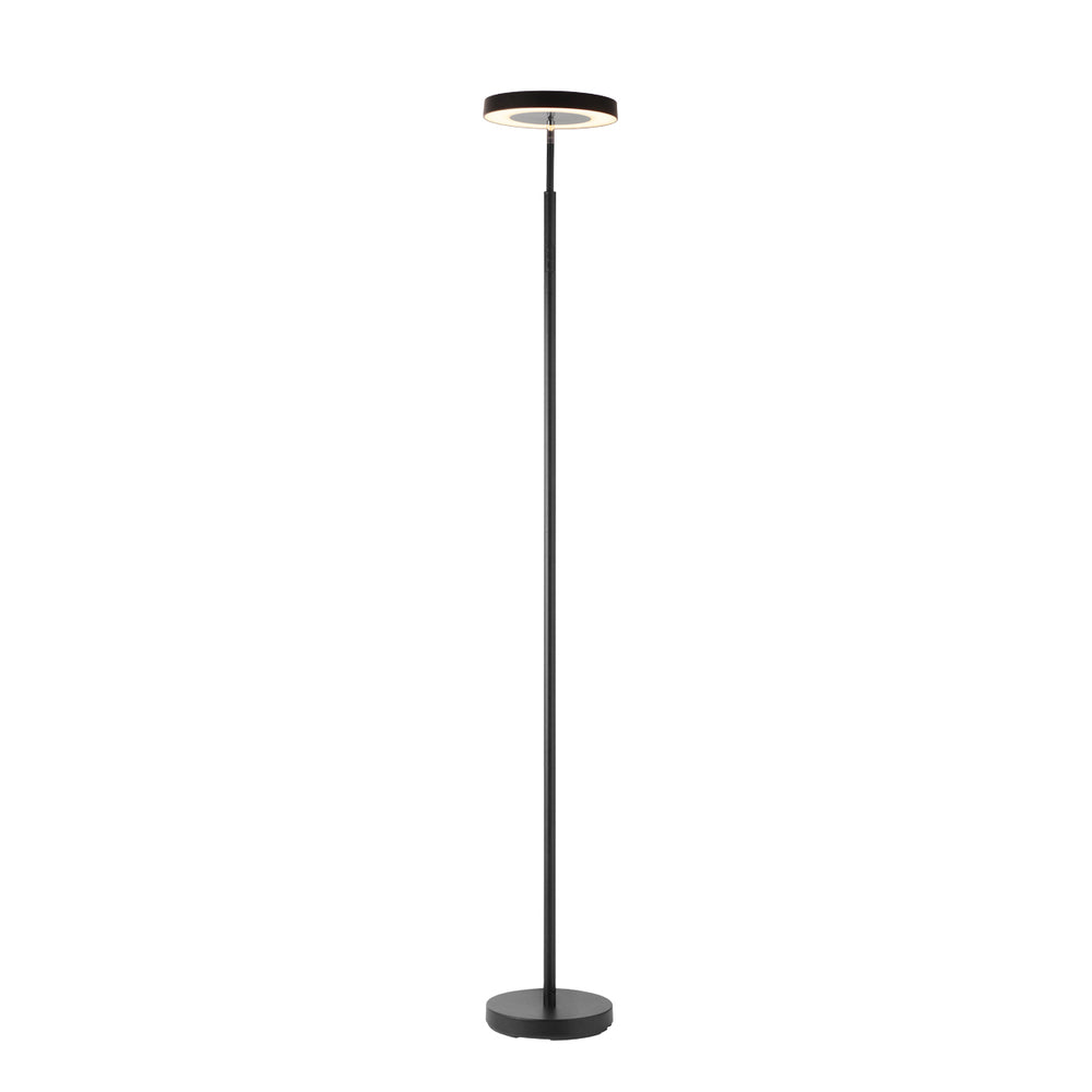 RAMPU, lámpara de pie LED negra de luz indirecta, vista apagada sobre fondo blanco