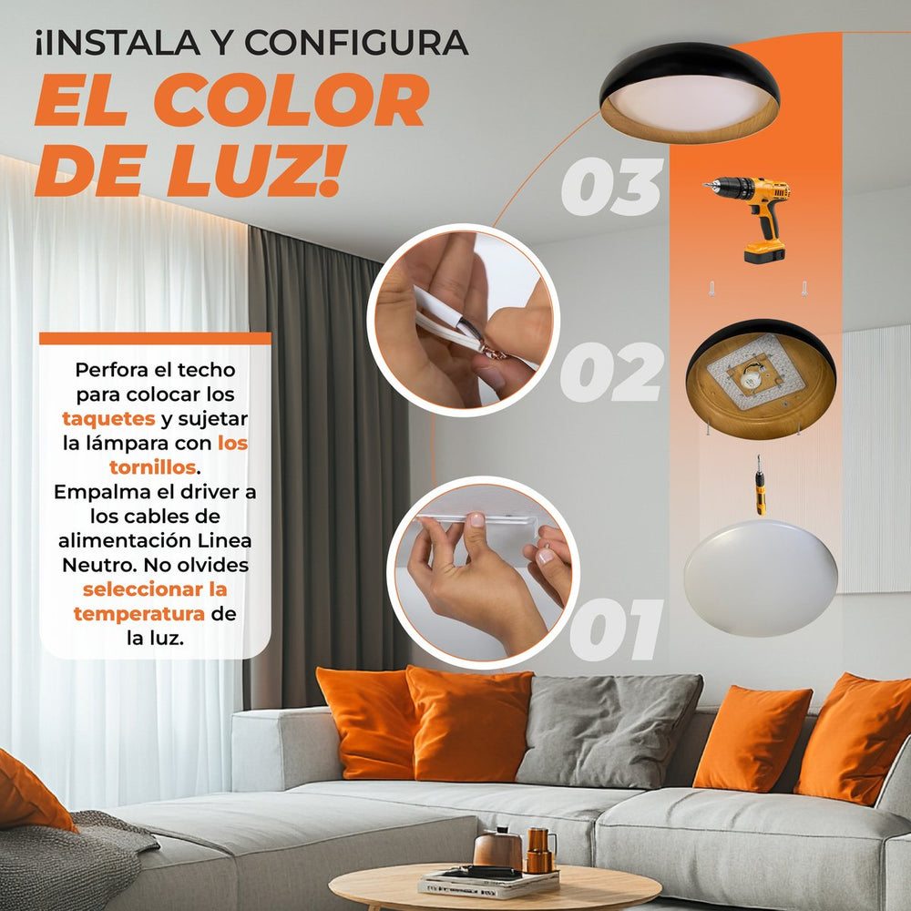 Cómo instalar LEGNO en el techo y seleccionar la temperatura de luz en 3 pasos