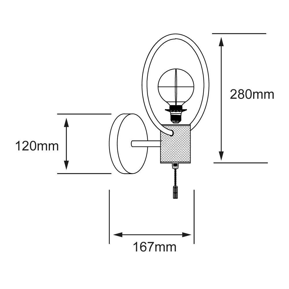 Dibujo técnico con medidas de CIRCA: 280 × 210 mm y 167 mm de fondo