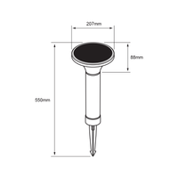 Dibujo técnico de TILDA: 550 mm de alto con estaca, cabezal de 207 mm de diámetro y 88 mm de alto