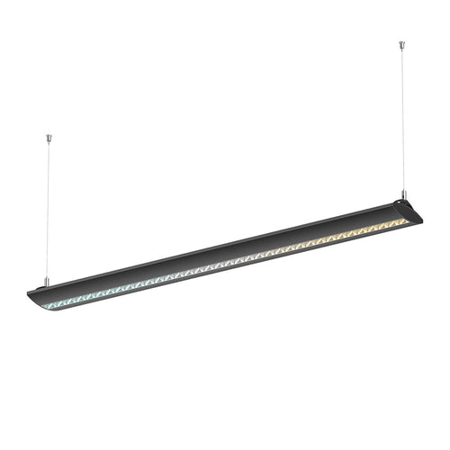 BARNARD lámpara lineal colgante LED negra suspendida por cables, fondo blanco – Lámpara de Diseño Báez Lumina