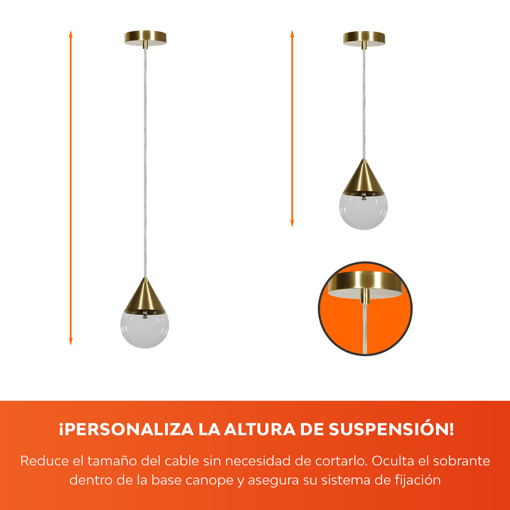 GOCCIA CEILING con altura de suspensión ajustable: el cable sobrante se oculta en la base