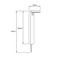 Dibujo técnico de BIDA II: 762 mm de alto con estaca, 600 mm sobre el piso y cabezal de 195 mm