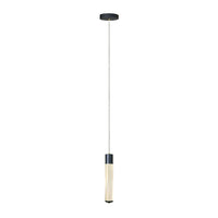 HADEUS I lámpara colgante LED tubular delgada de cristal con remate negro, encendida, fondo blanco