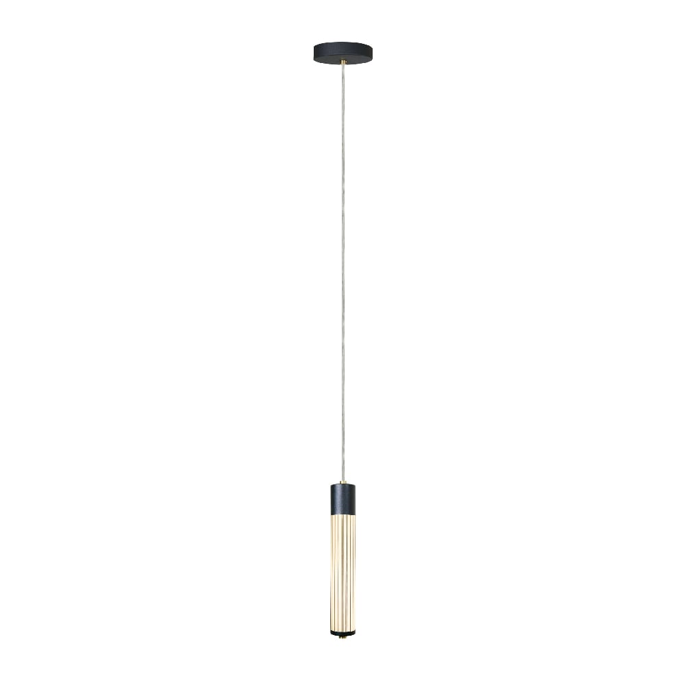 HADEUS I lámpara colgante LED tubular delgada de cristal con remate negro, encendida, fondo blanco