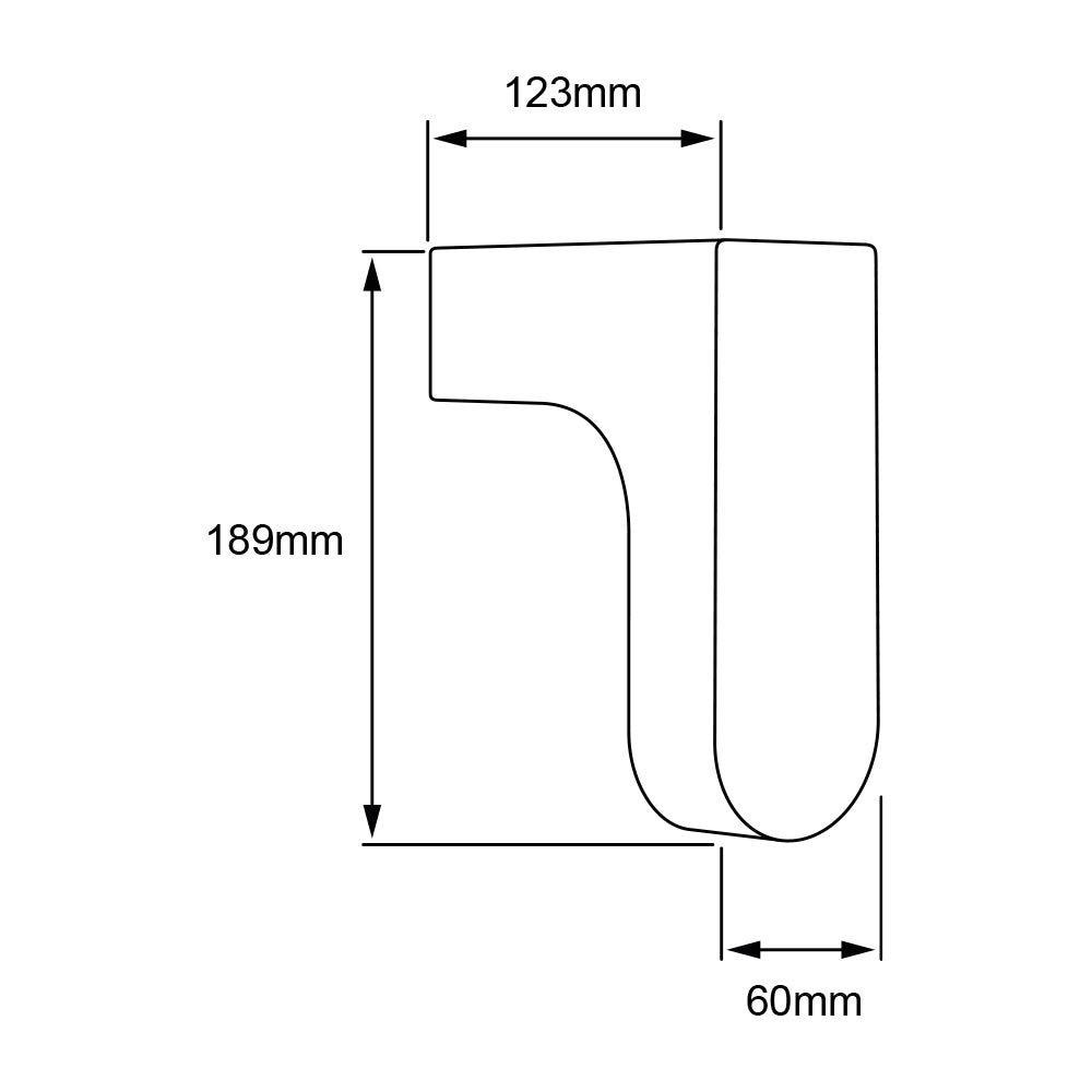 Dibujo técnico de PAIKA I: 189 mm de alto, 123 mm de proyección y 60 mm de ancho
