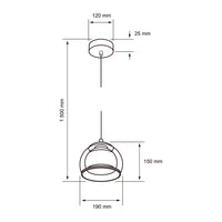 Dibujo técnico con medidas de SPOK: globo de 190 mm de diámetro y altura total de 1500 mm