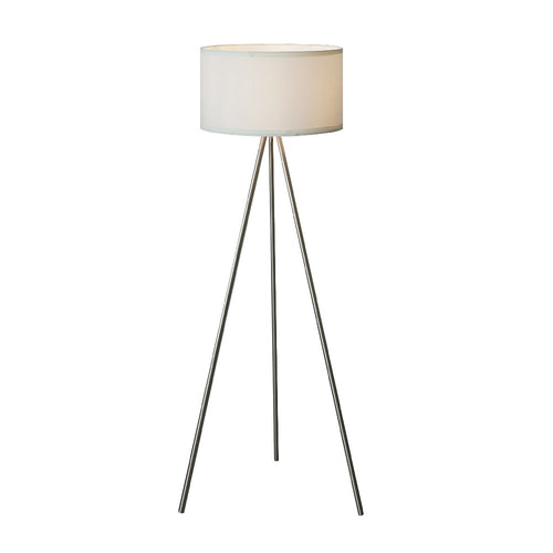 CHAMUK, lámpara de pie tipo trípode con pantalla de tela blanca, fondo blanco – Lámpara de Diseño Báez Lumina