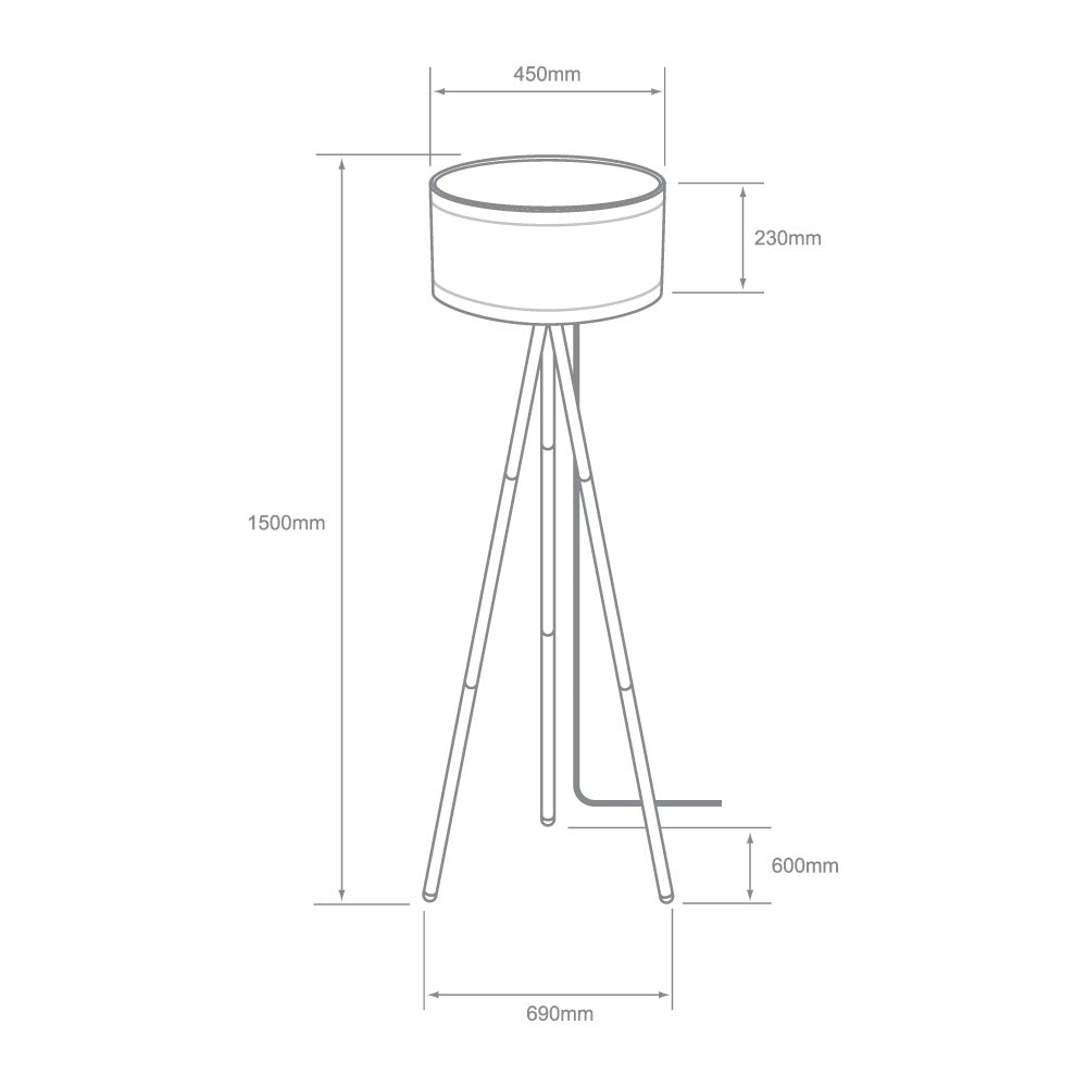 Dibujo técnico con medidas de CHAMUK: 1500 mm de altura y 600 mm de base