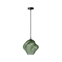 NEBULA lámpara colgante con pantalla orgánica de cristal verde y soporte negro, apagada, fondo blanco