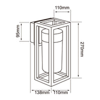 Dibujo técnico de VEGA II: 270 mm de alto, 110 mm de ancho y 138 mm de proyección