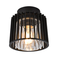 PIPOL II plafón exterior negro de rejilla vertical con cristal transparente y base E27, fondo blanco