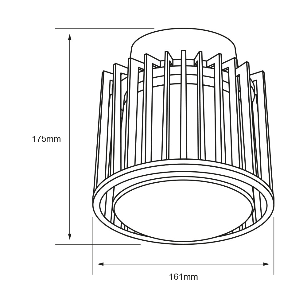 Dibujo técnico de PIPOL II: 175 mm de alto y 161 mm de diámetro