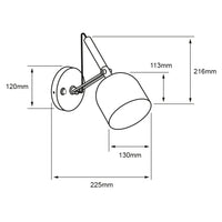 Dibujo técnico de NOLIA: 225 mm de proyección, 216 mm de alto y pantalla de 130 mm