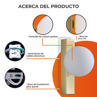 Detalles de GOMEISA II: pantalla de cristal opalino, base G9, conectores y base de instalación