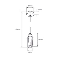 Dibujo técnico de RAINURE CEILING: cilindro de 64 mm de diámetro y 187 mm de alto, florón de 100 mm y altura máxima de 1500 mm