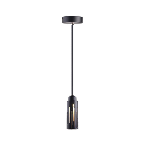 RAINURE CEILING colgante LED de exterior negro con cilindro de ranuras verticales, fondo blanco – Lámpara de Diseño Báez Lumina