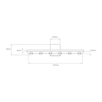 Dibujo técnico con medidas de CRUCIS: 510 mm de largo, 72 mm de alto y 90 mm de fondo