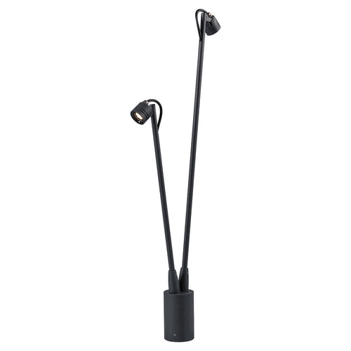 ANTEN II mini poste LED negro con dos spots dirigibles sobre varillas delgadas en V, fondo blanco – Lámpara de Diseño Báez Lumina
