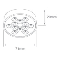 Dibujo técnico de HIVE PTL I: 71 mm de diámetro y 20 mm de alto