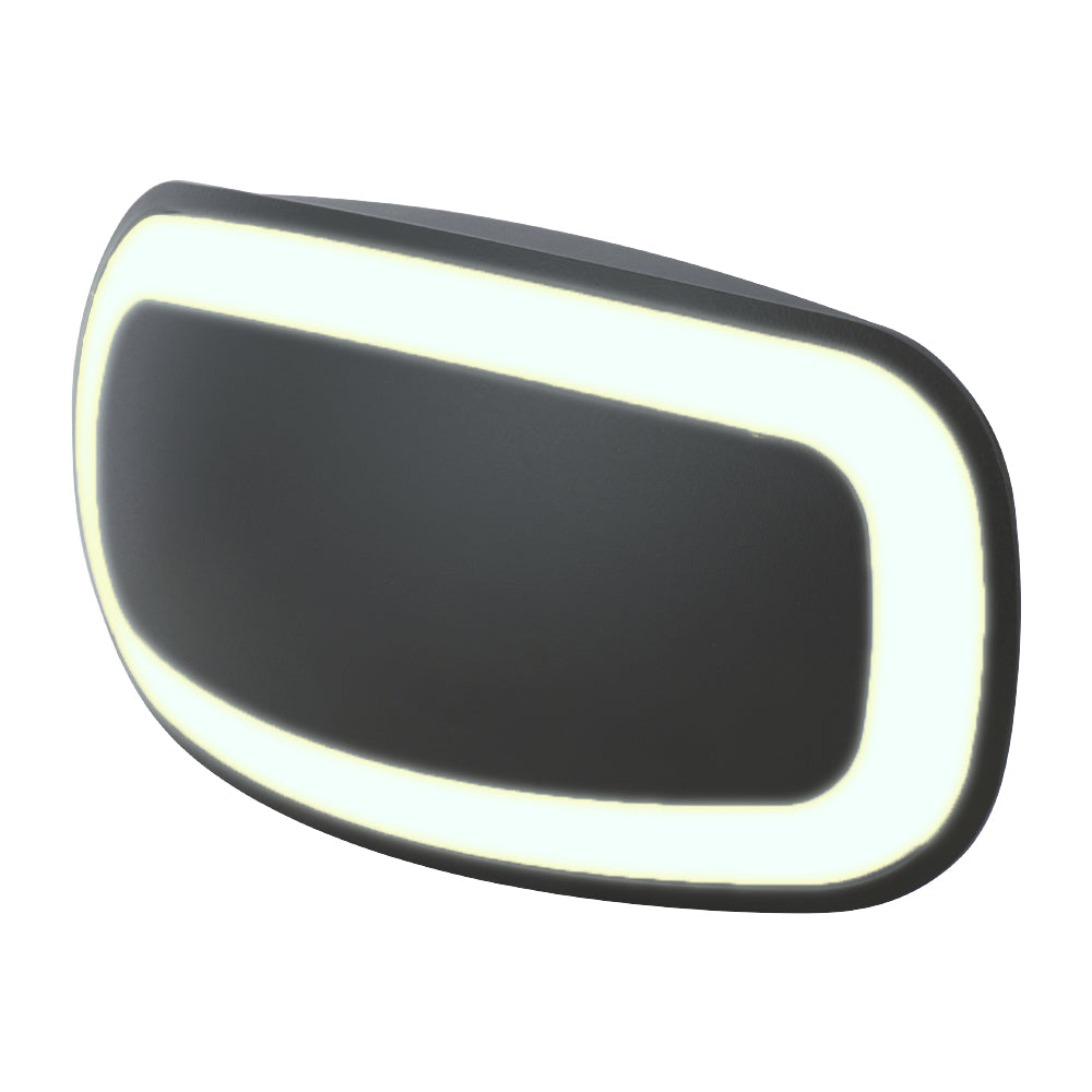PARUMELO arbotante LED exterior negro ovalado con halo de luz perimetral, fondo blanco