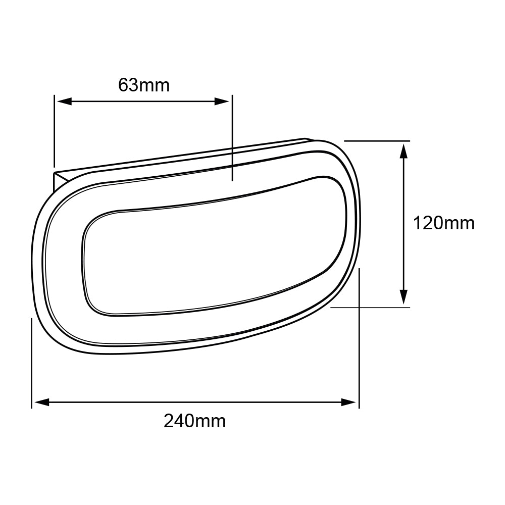 Dibujo técnico de PARUMELO: 240 mm de ancho, 120 mm de alto y 63 mm de fondo