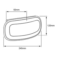 Dibujo técnico de PARUMELO: 240 mm de ancho, 120 mm de alto y 63 mm de fondo