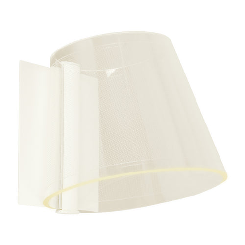 AKRIL MURO I arbotante LED blanco con pantalla acrílica transparente cónica, fondo blanco – Báez Lumina