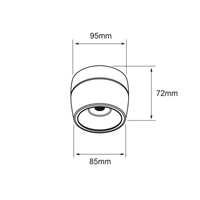 Dibujo técnico de VELORA I: 95 mm de diámetro superior, 85 mm inferior y 72 mm de alto