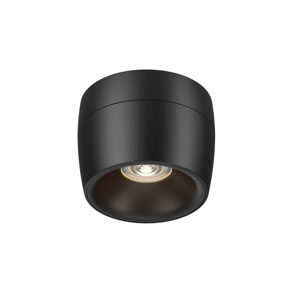 VELORA I lámpara de techo LED negra cilíndrica con reflector profundo, fondo blanco