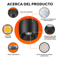 Acerca de VELORA I: base de instalación, LED COB, reflector antideslumbrante y driver externo