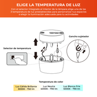 Elige la temperatura de luz de VELORA I con su selector integrado: 3000 K, 4000 K o 5000 K