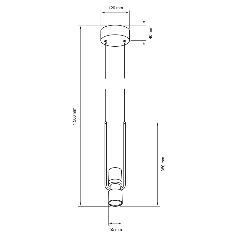 Dibujo técnico de CANDEA I: 1500 mm de altura total con base de techo de 120 mm