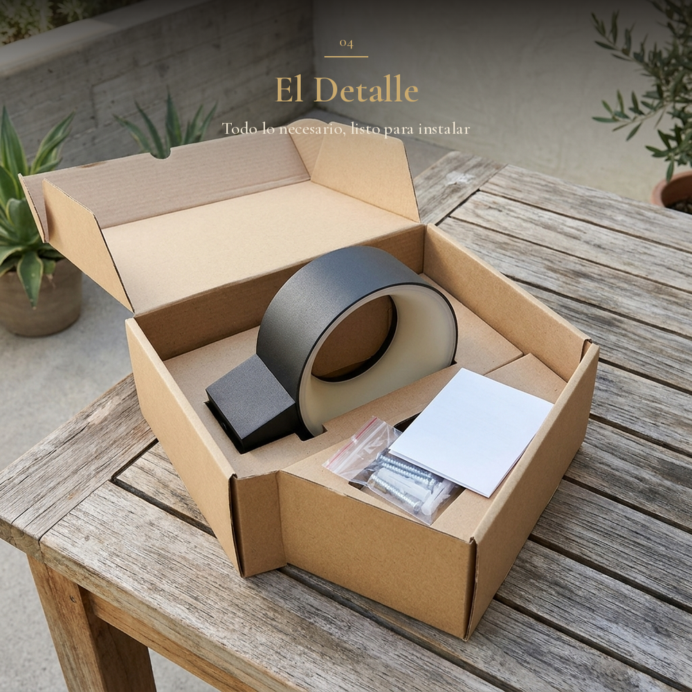 Contenido de la caja de AACHEN II: producto, accesorios de instalación e instructivo
