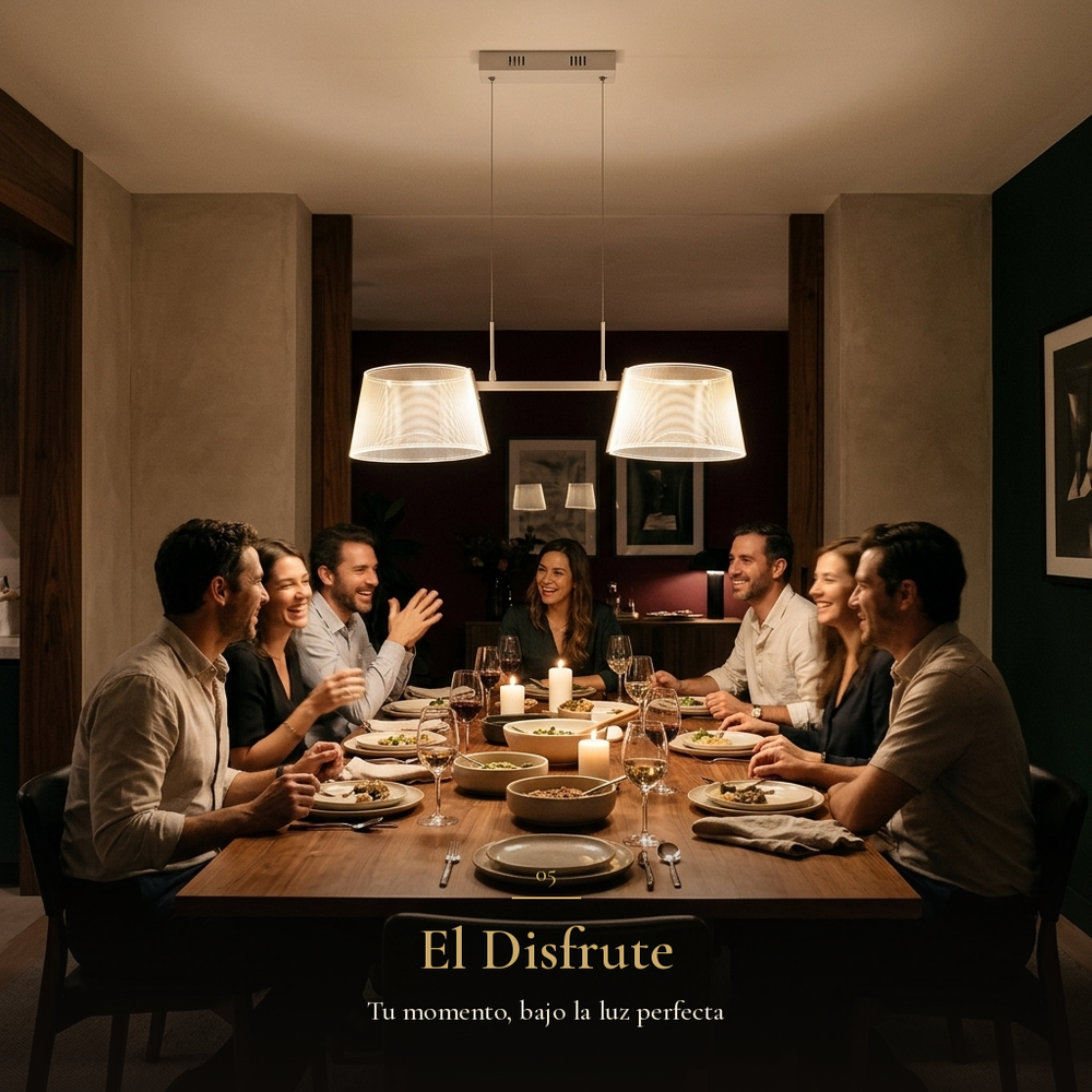 amigos cenando bajo la luz cálida de AKRIL II