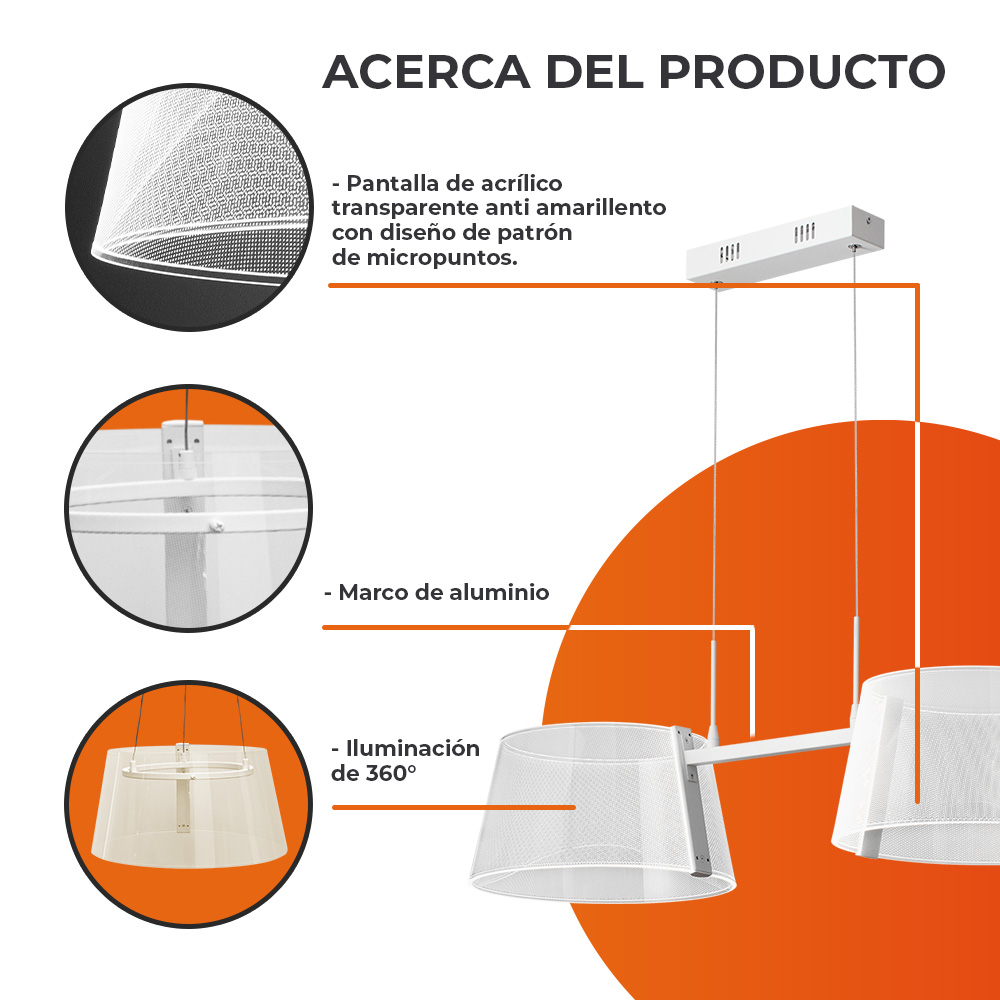 Acerca de AKRIL II: partes y materiales de la lámpara