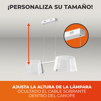 AKRIL II con altura ajustable: el cable sobrante se oculta en el florón