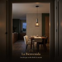 ALPHER encendida sobre el comedor al llegar a casa al atardecer