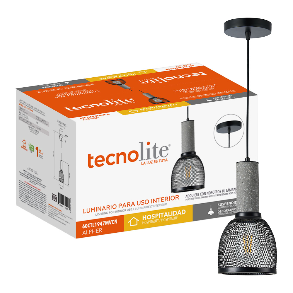 ALPHER junto a su caja de empaque original Tecnolite