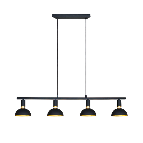 ARNEB II lámpara colgante negra de 4 pantallas tipo cúpula con interior dorado, fondo blanco – Lámpara de Diseño Báez Lumina