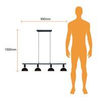 ARNEB II junto a silueta humana para comparar su tamaño: barra de 990 mm, pantallas de 150 mm y altura total de 1500 mm