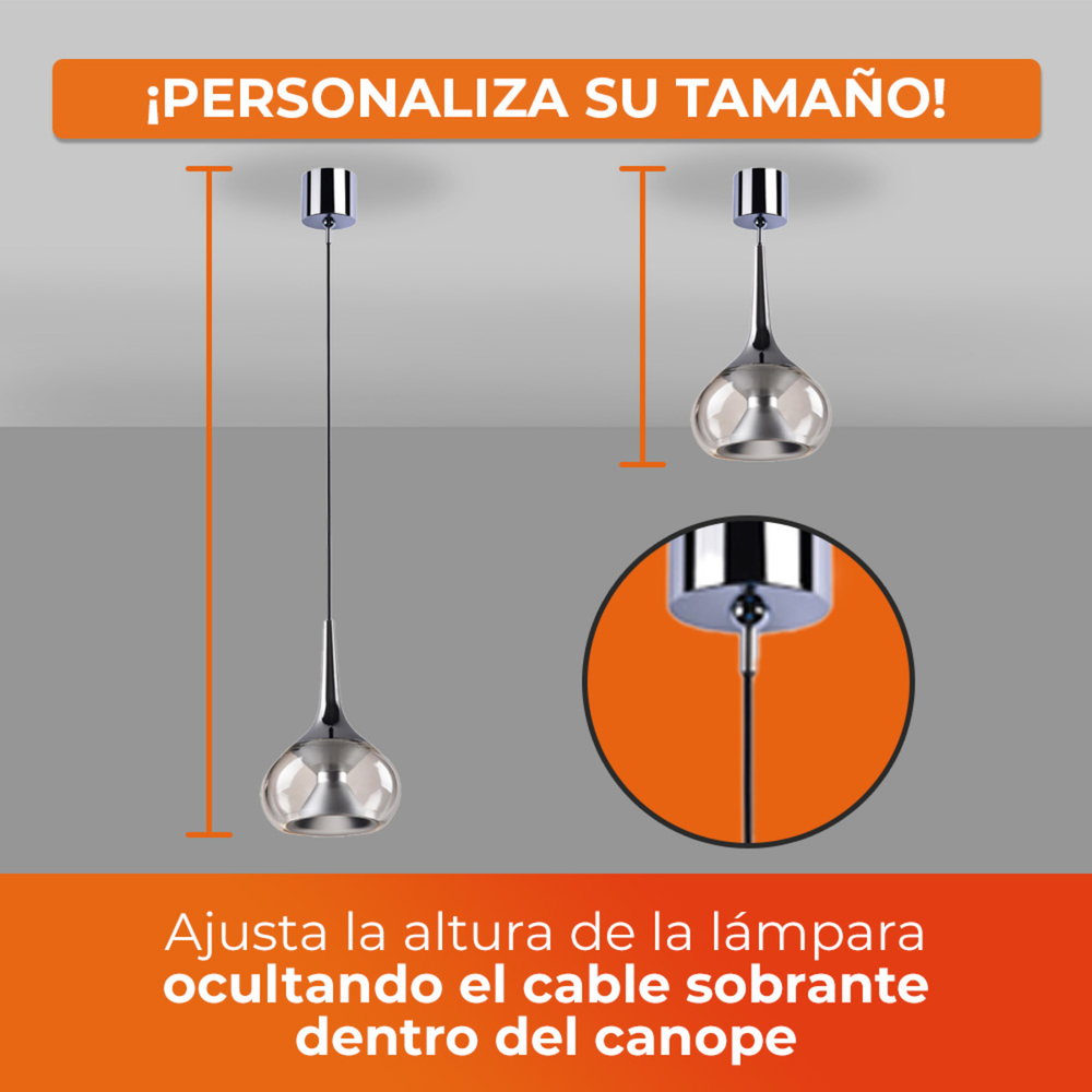 AURORA II con altura ajustable: el cable sobrante se oculta en el florón