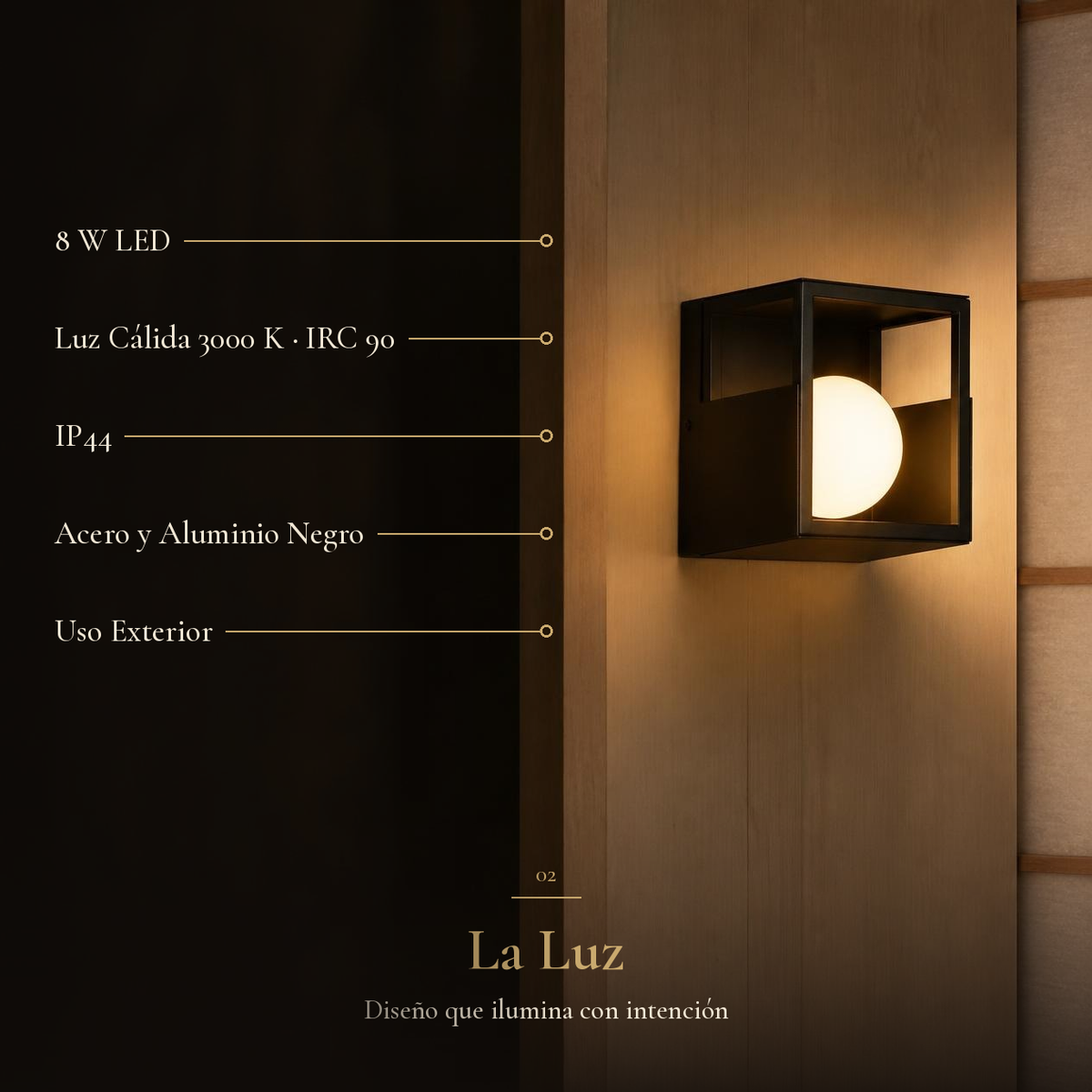 BOITE con ficha: LED 8 W, luz cálida 3000 K, IRC 90, IP44, acero y aluminio negro, uso exterior