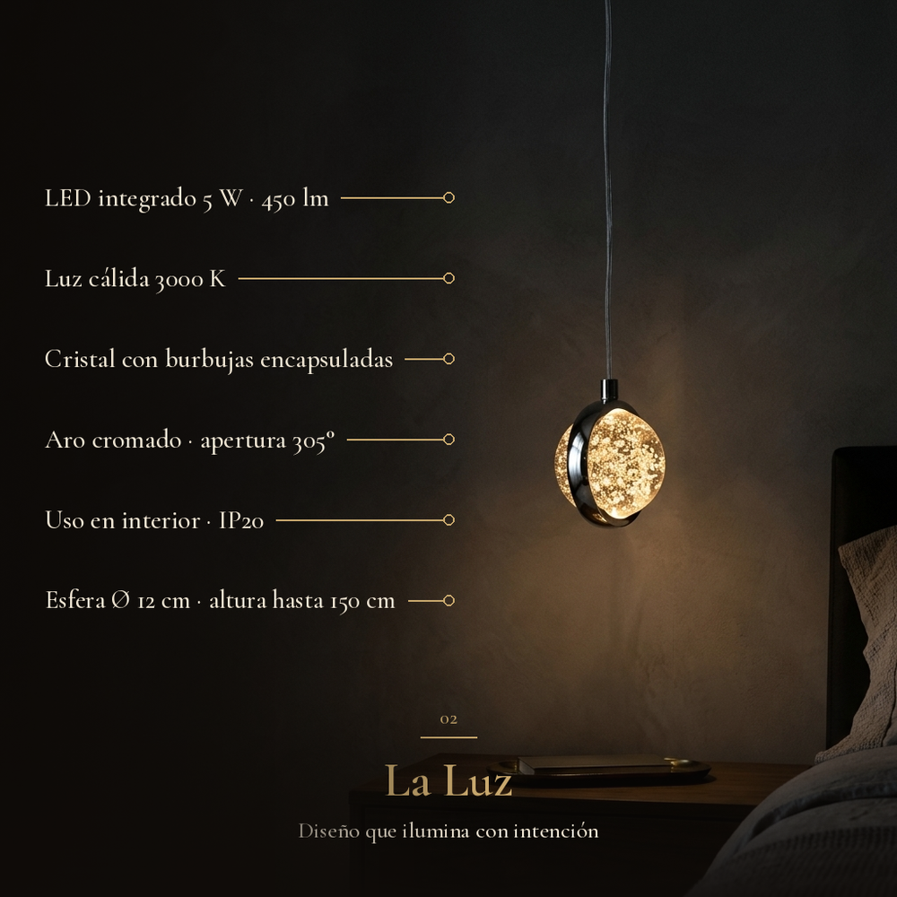 La Luz: BURBIA CEILING con LED 5 W, 450 lm, luz cálida 3000 K, esfera de cristal con burbujas de 12 cm