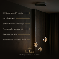 La Luz: BURBIA CEILING II con LED 15 W, 1160 lm, luz cálida 3000 K y 3 esferas de cristal con burbujas