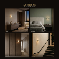 La Estancia: arbotante BURBIA WALL iluminando sala, recámara, pasillo y escalera