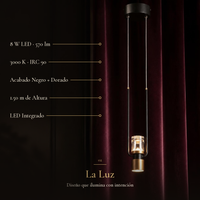 CANDEA I con ficha: LED 8 W, 570 lm, 3000 K, IRC 90, acabado negro y dorado, 1.50 m de altura