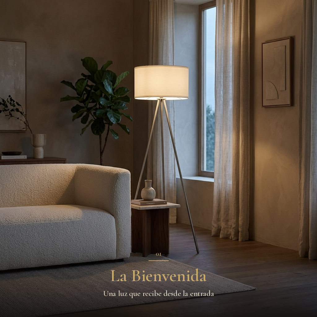 CHAMUK encendida en la sala al llegar a casa al atardecer